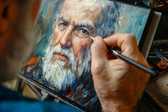 Hyperrealistic portrait eye detail painting using stylus on digital tablet in generative AI creative art process