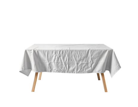 White Tablecloth on Wooden Table with Transparent Background