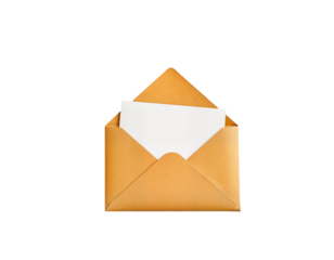 Open brown envelope with a blank white card for your message