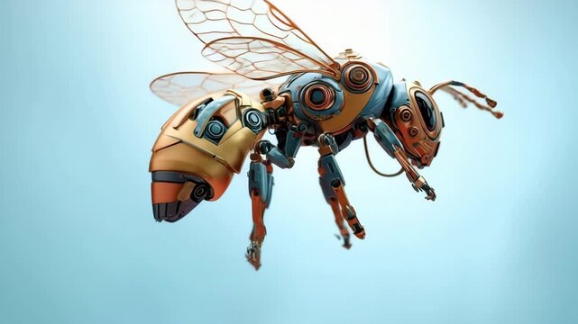 Mechanical Robotic Bee On Flower With Detailed Metal Design
