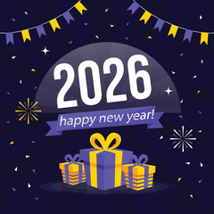 Happy New Year 2026 and Merry Christmas corporate blue social media backgrounds with fireworks - Templates for company marketing stories, square, portrait posts