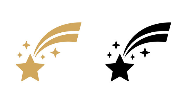 Golden and black stylized shooting star with sparkling accents representing wishes dreams and celestial events presented as a clean vector graphic