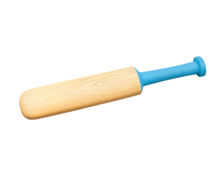 3D Cartoon Cricket Bat with Blue Handle and Wooden Texture