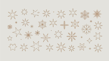 A collection of delicate and intricate snowflake designs in a light brown or copper color arranged in a grid pattern on a soft neutral background evoking winter and holiday themes