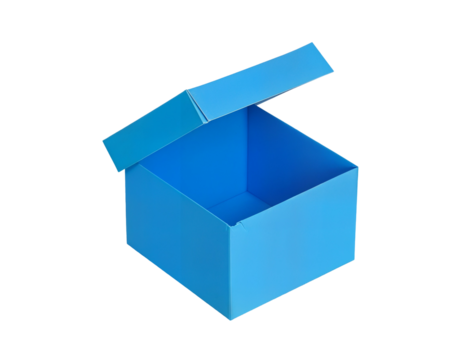 Open Blue Empty Box with Lid on Transparent Background