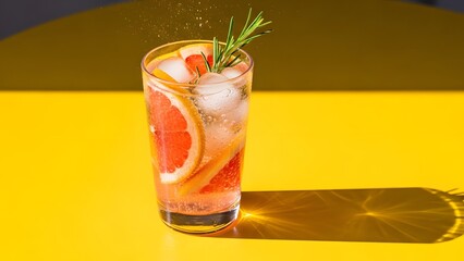 Grapefruit Mocktail on Solid Color - Pop Style Hard Light Food Photography