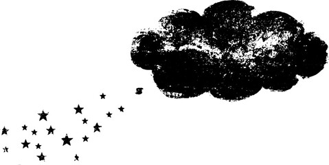 Black and white stencil illustration of a thought bubble with stars for creative design projects
