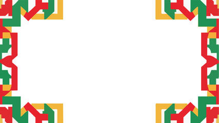 Vibrant geometric border design featuring festive red green and gold abstract shapes perfect for holiday announcements or invitations