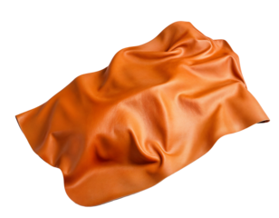 Close-up of a draped piece of orange-brown leather fabric with natural folds and texture