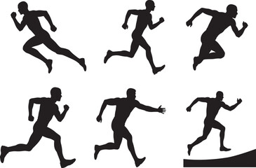 runners vector silhouettes, silhouette of a man, silhouette, runner, athlete, silhouettes, player, sports, ball, vector, sport, run, people, football, jump, men, action, running, body, jogging, exerci