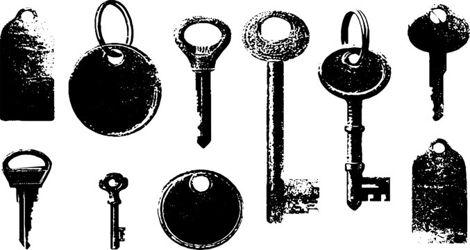 Black and white key stencil illustration for design and decor projects