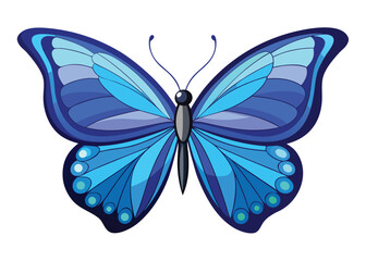 Elegant vibrant blue butterfly with intricate wing patterns and delicate antennae isolated on a clean white background