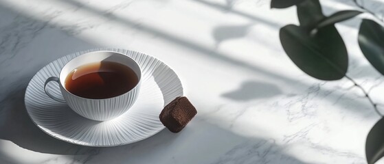 Fototapeta premium Decadent Chocolate Dessert with Tea Setting