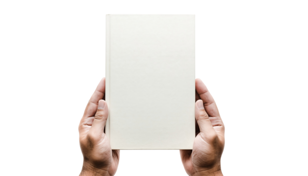 Hands holding blank book for copy space, new ideas concept isolated on transparent background - Powered by Adobe