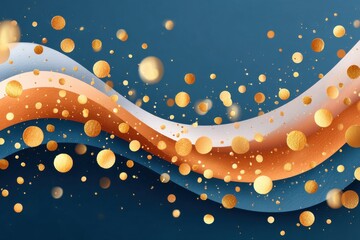 Elegant gold ribbons swirl over a dark blue background with glittering bokeh lights