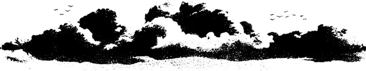 Fototapeta premium Black and white stencil illustration of layered clouds - atmospheric design for urban artwork