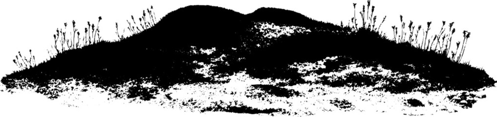 Black and white stencil illustration of coarse tundra moss landscape design