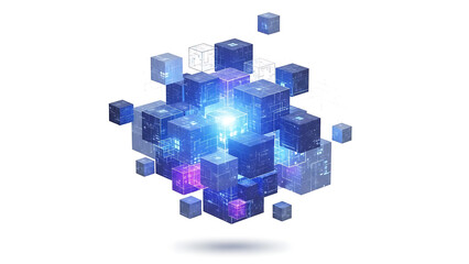 A futuristic technological illustration of connected cubes with a glowing center
