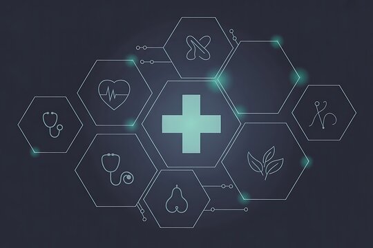 Digital healthcare technology and medical icons cluster - Powered by Adobe