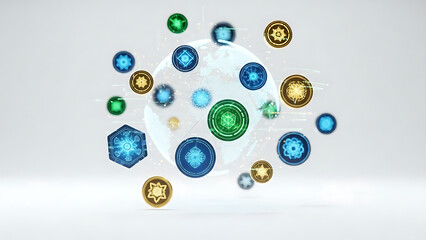 Abstract digital visualization of globes and circles