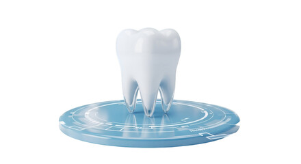 3d rendering of a healthy white molar tooth on a blue digital base isolated on transparent background