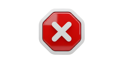 3d rendered red octagon stop sign icon with white cross isolated on transparent background