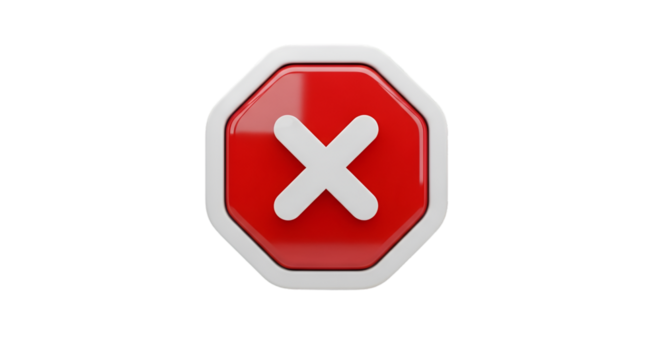3d rendered red octagon stop sign icon with white cross isolated on transparent background - Powered by Adobe