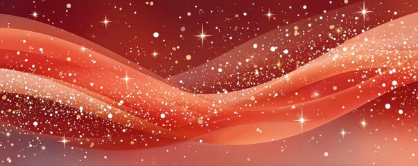 Festive red waves with glittering lights and snowfall create a vibrant holiday backdrop