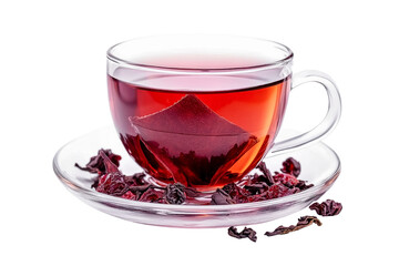 hibiscus tea: glass cup with hot herbal drink