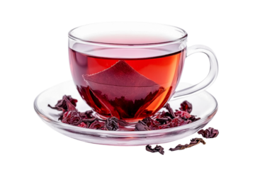 hibiscus tea: glass cup with hot herbal drink