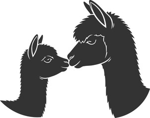 Fototapeta premium Caring alpaca pair silhouette adult and baby bond