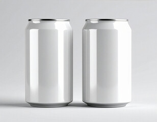 Two Blank White Aluminium Beverage Can Mockup Front View
