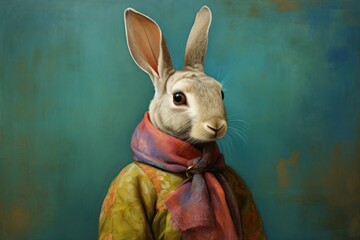 Elegant rabbit in colorful attire