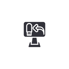 Monitor with folder icon representing online file backup, digital storage management, and secured cloud data access.