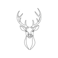 Deer head with antlers minimalist one line drawing vector illustration