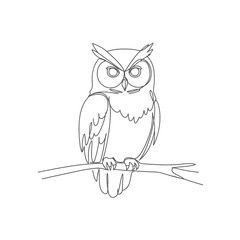 Owl on a branch minimalist bird one line drawing vector illustration