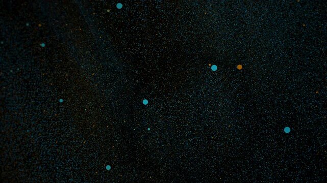 bioluminescent dots drift peacefully, silent glowing specks flow through deep waters