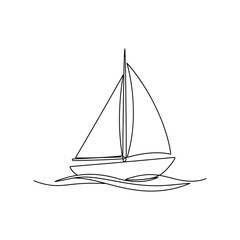 Sailboat on waves minimalist nautical one line vector illustration