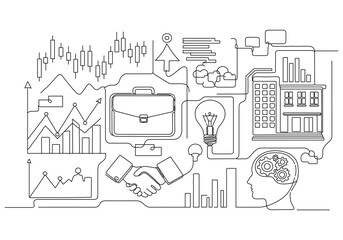 Continuous Line Art Drawing of Business Strategy, Technology, and Innovation Network