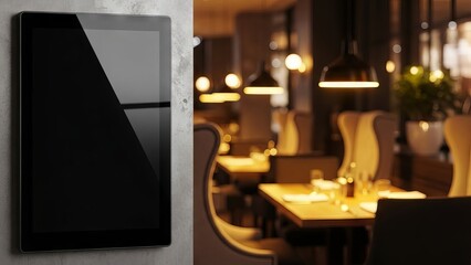 Digital Tablet Screen Displays Menu in Elegant Restaurant