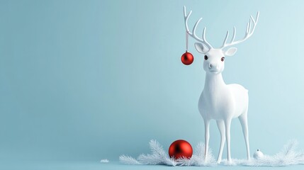 Elegant White Reindeer Adorned by Red Bauble