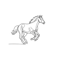 Running horse minimalist galloping one line drawing vector illustration