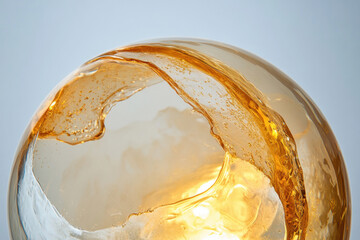 Abstract glass art with golden and silver colors, perfect for modern design. stunning piece of art features a unique interplay of light and color.