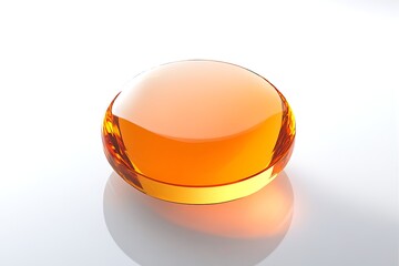 Shiny Orange Translucent Sphere on White Background with Reflection, Abstract Modern Glass Ball