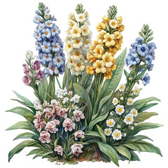 Verbascum Flower, elegant watercolor illustration luminous highlights, isolated on a white background.