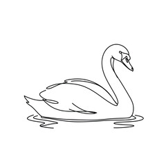 Swan swimming minimalist wildlife one line vector illustration
