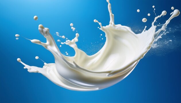 creamy yogurt swirl splashing dynamically against a vivid blue background