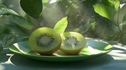 Fresh whole and sliced kiwi display