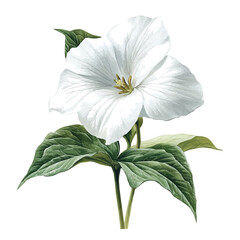 Trillium Flower, cute watercolor illustration with intricate patterns and vibrant splashes, isolated on a white background.