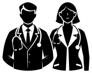 Doctors and nurses silhouette vector illustration isolated on white background